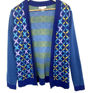 Coldwater Creek Geometric Artsy Knit Cardigan Sweater Size M Cotton Preppy Light
